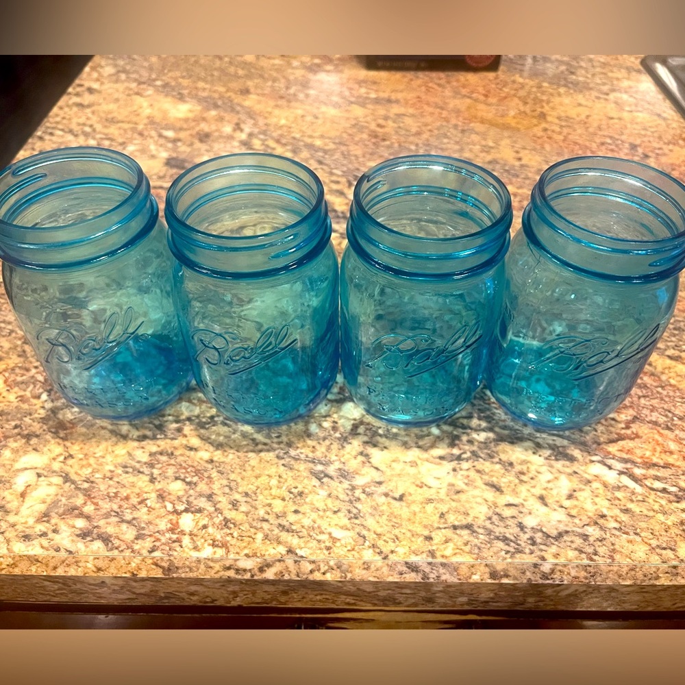 Set of 4 Blue Ball Mason Jars